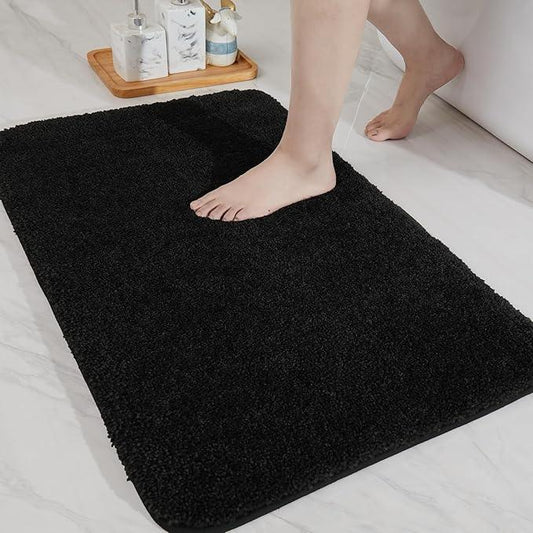 COSY HOMEER Bathroom Rugs Mat 24”x36” Absorbent Non-Slip Bath Mat Plush Shaggy Machine Washable Bath Rugs Soft Polyester Bath Mats for Bathroom Floor,Tub and Shower,Black - ModernBath