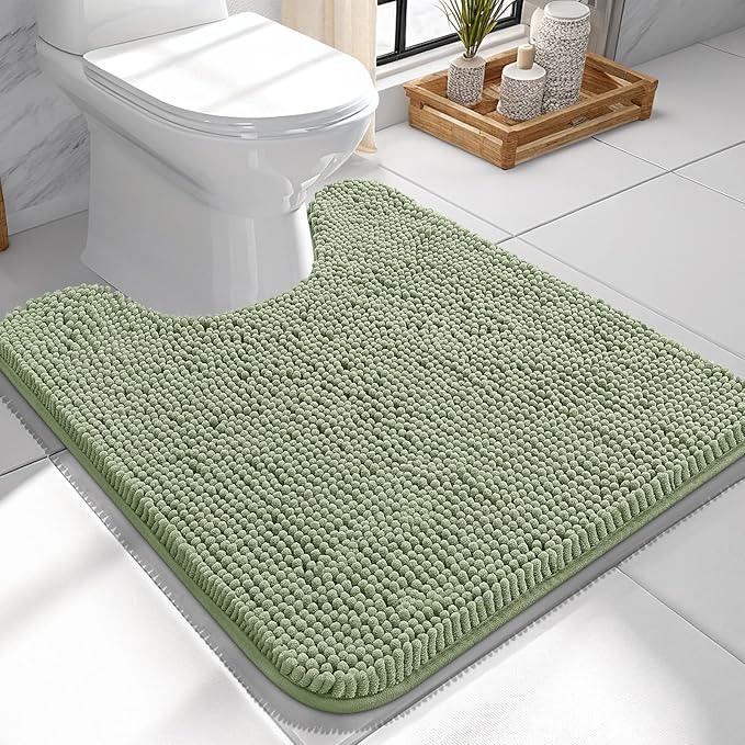OLANLY Toilet Rugs U-Shaped 24x24, Extra Soft Absorbent Chenille Contour Bathroom Rugs for Toilet, Dry Quickly, Machine Washable, Non-Slip Bath Mat, Sage Green - ModernBath