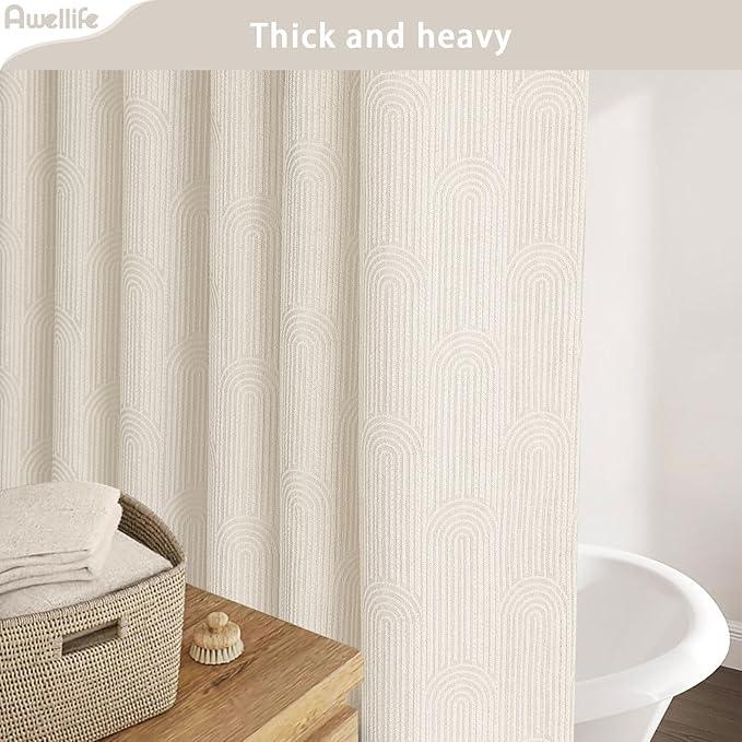 NDDYCU Ivory Cream Shower Curtain Boho Cotton Texture Mid Century Minimalist Arch Shower Curtain for Bathroom, 48" W X 72" L - ModernBath