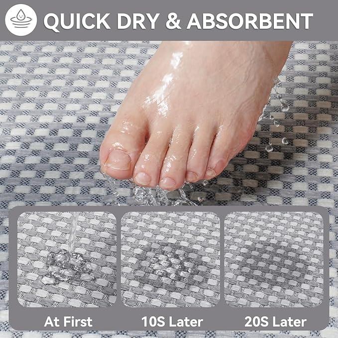 YDKGL Non Slip Bath Mat Bathroom Rugs, Soft Braided Ultra Thin Bath Mats, Super Absorbent Quick Dry Bath Rug Shower Mat, Rubber Backing, Fit Under Door Bathroom Floor, Machine Washable, Gray 24" x 35" - ModernBath