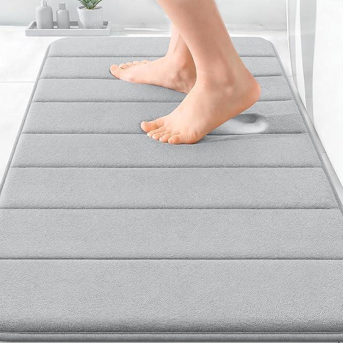 OLANLY Memory Foam Bath Mat 30x20, Super Soft Absorbent Bathroom Rugs, Quick Dry, Machine Washable Shower Floor Rugs, Bathmat Carpet, Bathroom Home Decor Accessories, Light Gray - ModernBath