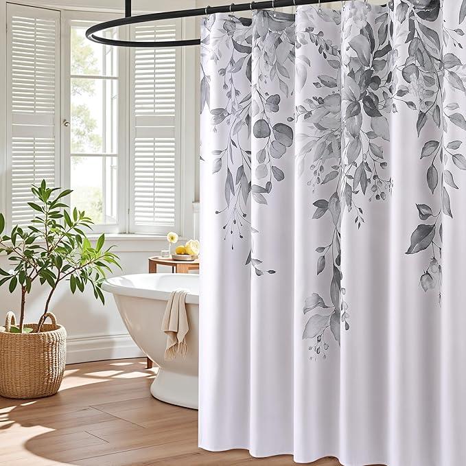 BOODII Grey Plant Watercolor Shower Curtains 72 inches Long Floral Leaf Shower Curtain for Bathroom Botanical Leaves Grey Eucalyptus Curtain Jungle Bathroom Decor 72x72 - ModernBath