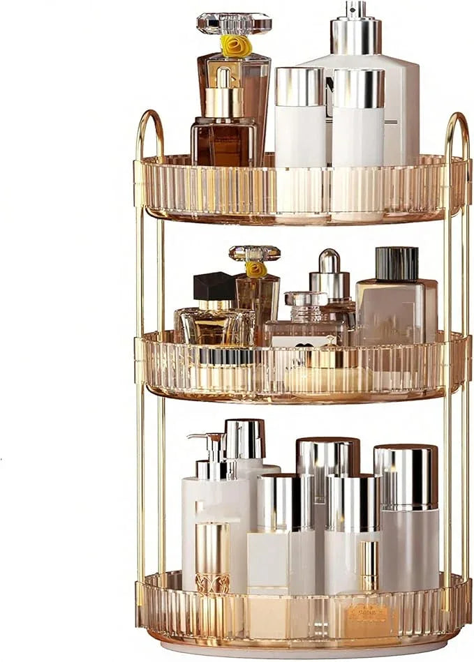 YCIA&DONE 360 Rotating Makeup Organizer and Storage for Vanity Countertop 3 Tiers, High Capacity Cosmetic Skincare Perfume Organizers for Dresser Bathroom Lazy Susan (Amber Gold) - ModernBath