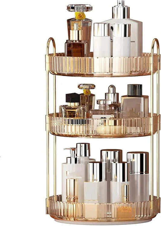 YCIA&DONE 360 Rotating Makeup Organizer and Storage for Vanity Countertop 3 Tiers, High Capacity Cosmetic Skincare Perfume Organizers for Dresser Bathroom Lazy Susan (Amber Gold) - ModernBath