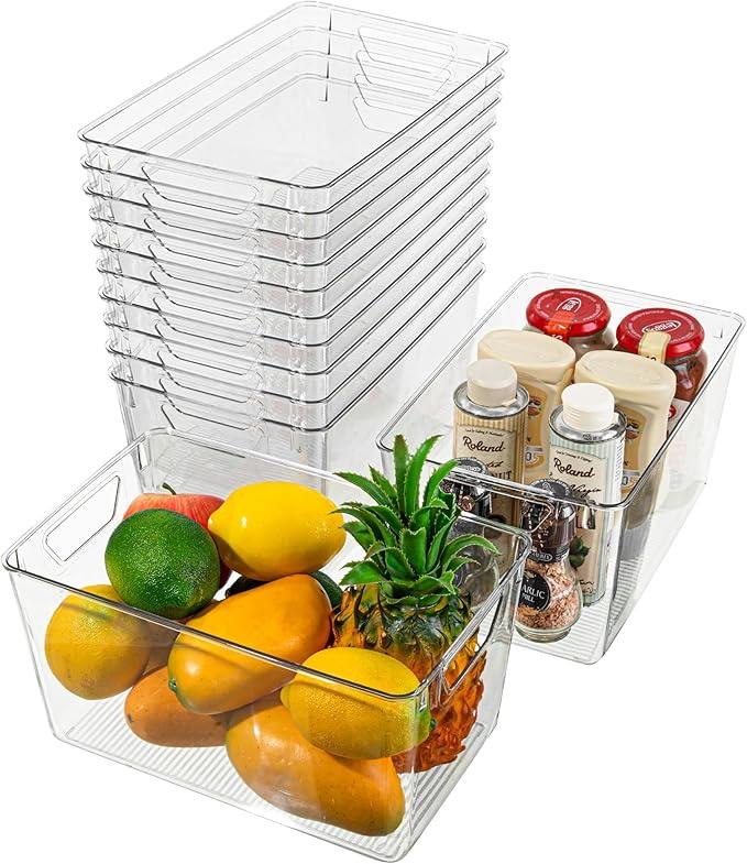 Attelite Clear Plastic Storage Bins,Large 12 Pack Pantry Organizer with Handle,BPA Free Plastic Storage Containers for Fridge,Closet,Bathroom,Under Sink and Kitchen Organization - ModernBath