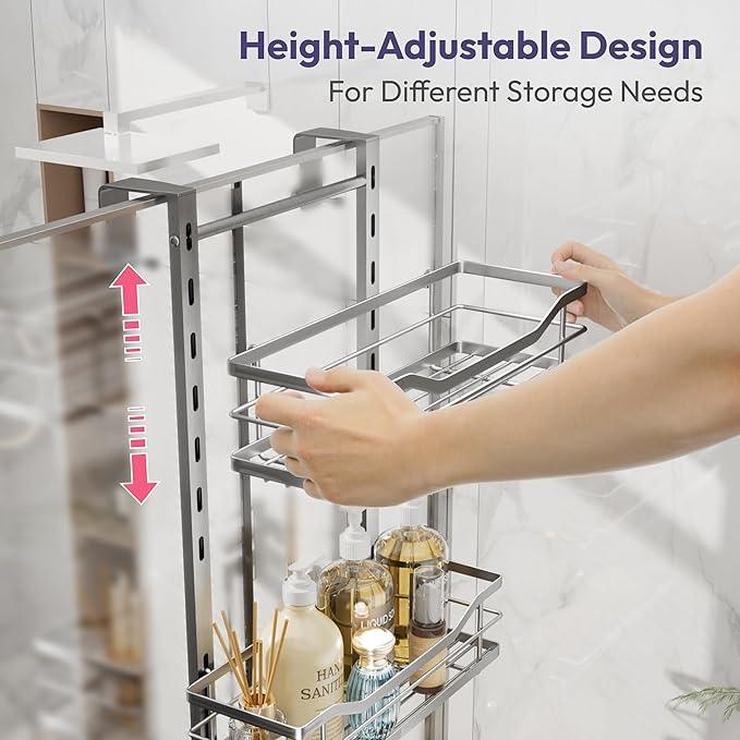 SWTYMIKI Over the Door Shower Caddy - 3 Tier Adjustable Shower Organizer Hanging with Soap Holder, No Drilling Stainless Steel Bathroom Rack Hanging for Body Wash, Shampoo, Soap, Razor, Silver - ModernBath