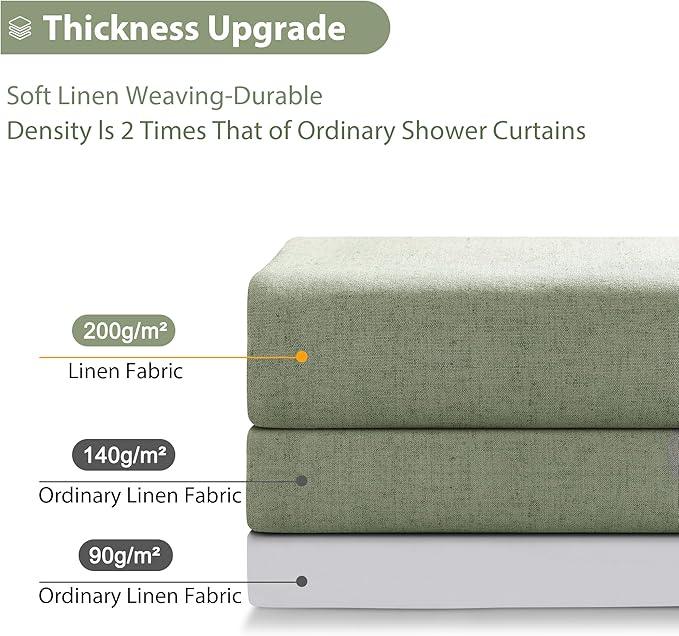 Jowels Sage Green Linenn Shower Curtain, Boho Farmhouse Shower Curtain Set for Bathroom, 200GSM Luxury Weighted Water Resistant Fabric Textured Shower Curtains with 12 Metal Hooks, 72Wx84H - ModernBath