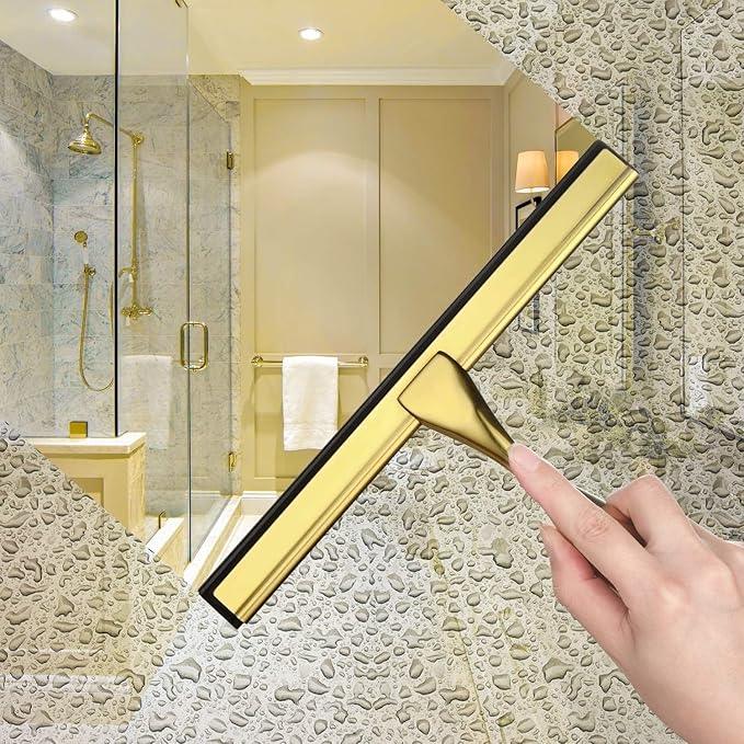 HIWARE All-Purpose Shower Squeegee for Shower Doors, Bathroom, Window and Car Glass - Brass, Stainless Steel, 12 Inches - ModernBath