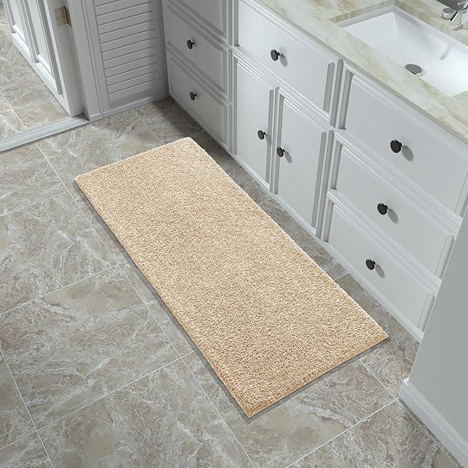 Yimobra Bathroom Runner Rug Non Slip Washable, Soft Absorbent Microfiber Long Bath Mat, Dual-Tone Decor Rug with Rubber Backing for Floor, Tub and Hallway,56x24,Home Essentials,Light Beige and White - ModernBath