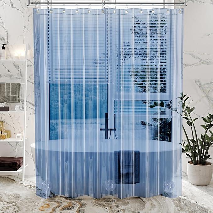 AmazerBath Premium EVA Shower Curtain Clear Blue, Luxury Shower Curtain Blue Jelly-Like Soft, Waterproof Bathroom Curtain with 3 Weighted Stones and 12 Grommets, Recyclable Packaging - ModernBath