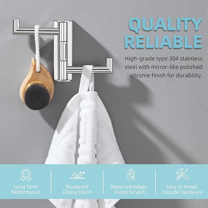 Angle Simple Towel Hook for Bathroom, SUS 304 Stainless Steel Foldable Robe Towel Holder, Wall Coat Hook, Polished Chrome - ModernBath