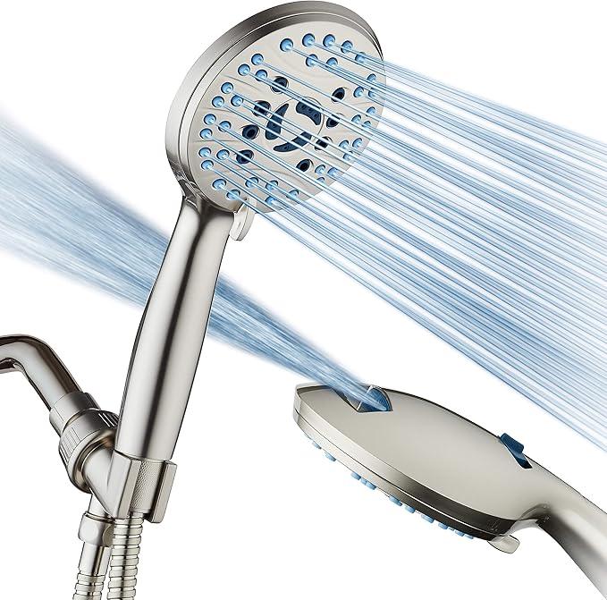 Hotel Spa AquaCare High Pressure 8-mode Handheld Shower Head - Anti-clog Nozzles, Built-in Power Wash to Clean Tub, Tile & Pets, Extra Long 6 ft. Hose, Wall & Overhead Brackets - 1.8 GPM - ModernBath