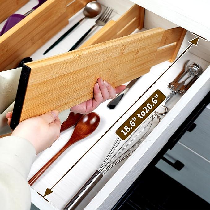 Utoplike Bamboo Drawer Dividers Large, 4'' High Adjustable Kitchen Drawer Organizers for Clothing, Spring Loaded, Works in Bathroom, Bedroom, Dresser, Desk, 4 pcs - ModernBath