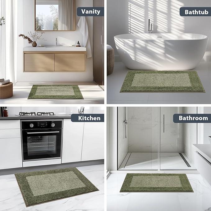 anllugs Bathroom Rugs 30" x 60", Non-Slip Extra Soft Absorbent Bath Rugs, Machine Washable Quick Dry Bath Mats for Bathroom Floor, Shower, Bathtub and Sink, Olive Green & Green - ModernBath
