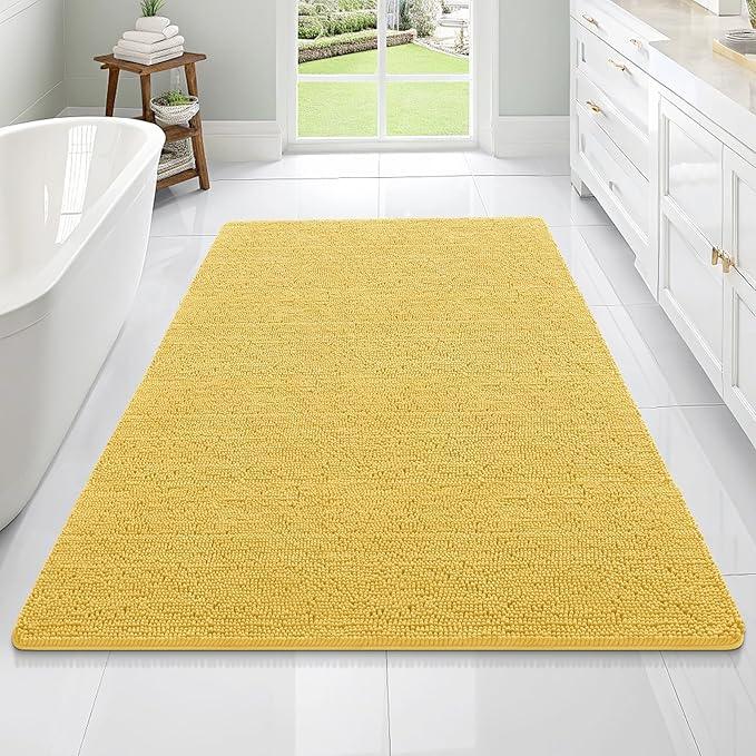 OLANLY Bathroom Rugs 70x46, Extra Soft Absorbent Chenille Bath Rugs, Rubber Backing Quick Dry, Machine Washable Bath Mats for Bathroom Floor, Tub and Shower, Home Decor Accessories, Yellow - ModernBath