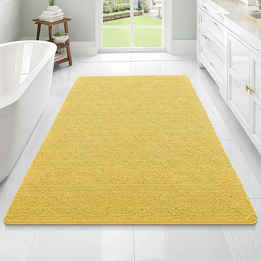 OLANLY Bathroom Rugs 70x46, Extra Soft Absorbent Chenille Bath Rugs, Rubber Backing Quick Dry, Machine Washable Bath Mats for Bathroom Floor, Tub and Shower, Home Decor Accessories, Yellow - ModernBath