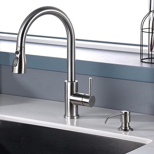 GAGALIFE Soap Dispenser for Kitchen Sink (Brushed Nickel) and Extension Tube Kit, Complete Brass Head, 40" Silicone Tube Connect to The Soap Bottle Directly, Say Goodbye to Frequent Refills