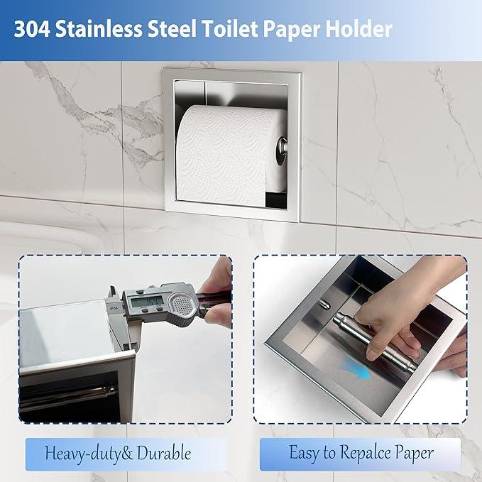 Neodrain Gold Recessed Toilet Paper Holder, 304 Stainless Steel Built-in Tissue Paper Roll Holder, Roll Paper Holder for Bathroom Wall - ModernBath