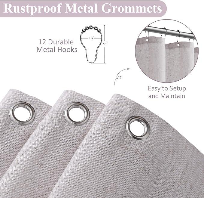 Naturoom Champagne Linen Shower Curtain, Cloth Textured Fabric Shower Curtain Set with Hooks, Simple Elegant Modern Farmhouse Country Ultra Thick Bath Curtains for Bathroom,Water Repellent,72x90 - ModernBath