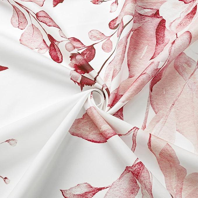 Gibelle Small Stall Shower Curtain 36 x 72, Narrow Half Pink Floral Shower Curtain for Bathroom, Watercolor Plant Eucalyptus Leaves Fabric Shower Curtain Set - ModernBath
