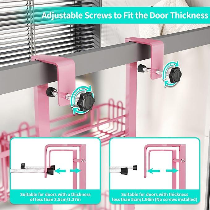 HapiRm Hanging Shower Caddy Organizer - Shower Shelf with 22 Hooks and 2 Toothbrush Holders, No Drilling Adjustable Hanging Bathroom Organizer - Pink - ModernBath