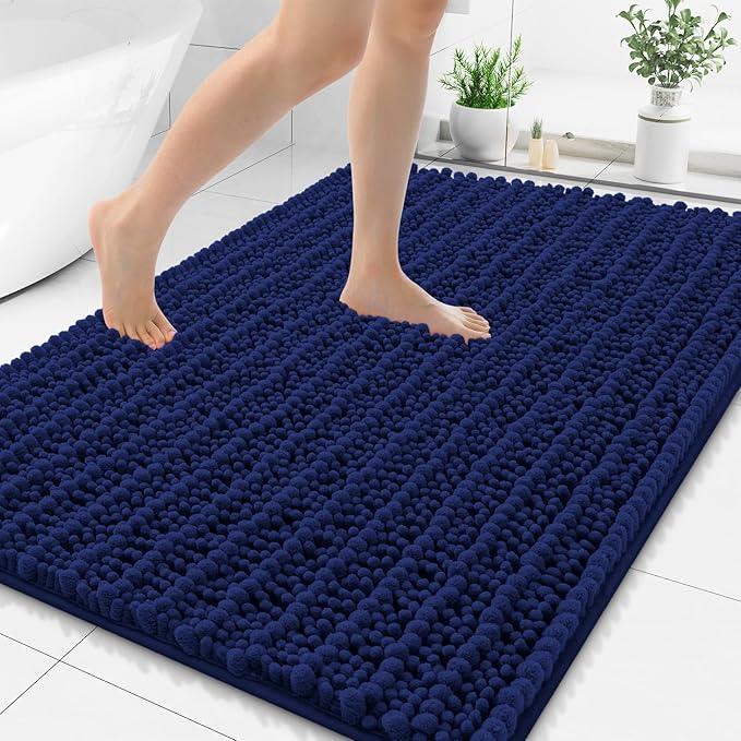 Smiry Bathroom Rugs Mat 71x47, Extra Soft Absorbent Chenille Bath Rugs, Non Slip Rubber Backing Machine Washable Quick Dry Bath Mats for Bathroom Floor, Tub, Shower, Home Decor Accessories, Navy Blue - ModernBath