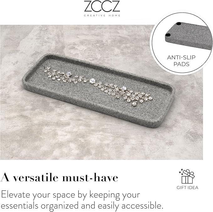 ZCCZ Grey Bathroom Accessory Sets, 4 Pieces Bathroom Accessories Complete Set Vanity Countertop Accessory Set, Includes Lotion Dispenser Soap Pump, Tumbler, Toothbrush Holder and Tray - ModernBath