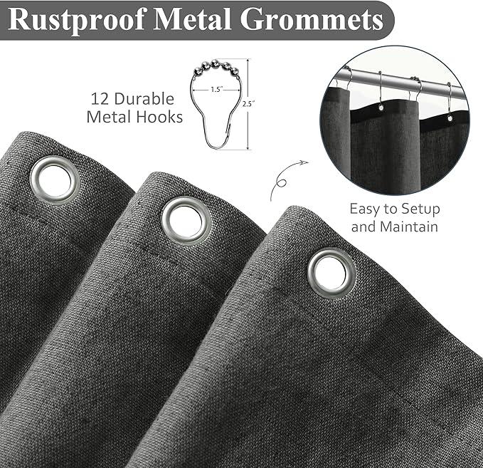 Naturoom Dark Grey 54 Inch Shower Curtain - Stall Narrow Half Linen Ultra Thick Fabric Shower Curtain Set with Hooks, Boho Farmhouse Rustic RV Camper Bath Curtains for Bathroom, 54x78 - ModernBath