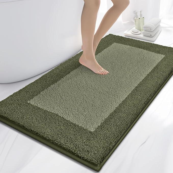 anllugs Bathroom Rugs 30" x 60", Non-Slip Extra Soft Absorbent Bath Rugs, Machine Washable Quick Dry Bath Mats for Bathroom Floor, Shower, Bathtub and Sink, Olive Green & Green - ModernBath
