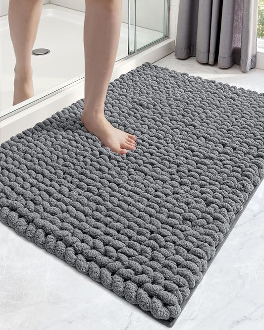 DEXI Bathroom Rugs 24x36, Non Slip Washable Bath Mat, Luxury Chenille Super Absorbent Ultra Thick Bathmats for Shower Floor, Plush Fluffy Shaggy Carpet for Tub, Dark Grey