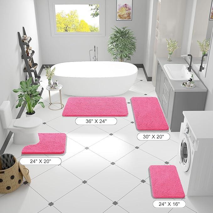 OLANLY Bathroom Rugs 24x16, Extra Soft Absorbent Chenille Bath Rugs, Rubber Backing Quick Dry, Machine Washable Bath Mats for Bathroom Floor, Tub and Shower, Home Decor Accessories, Hot Pink - ModernBath