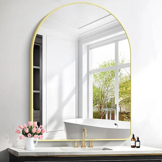 FORBATH Large Arched Wall Mirror 48x36 Inch, Gold Arch Bathroom Mirror with Aluminum Frame, Arched Mirror for Dresser, Fireplace,Entryway,Home Decor,Hanging or Leaning Against Wall - ModernBath