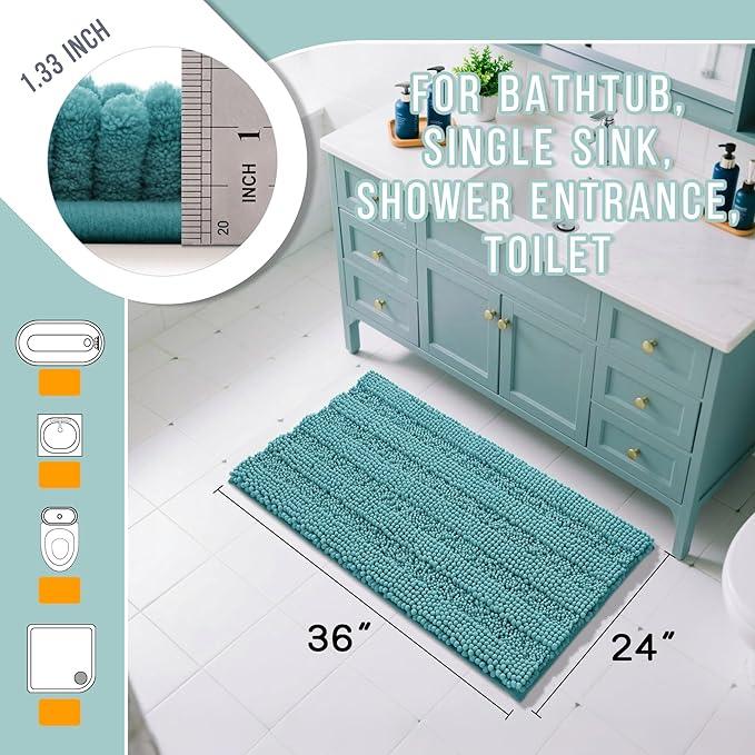 Yimobra Bathroom Rug Mat 36 x 24, Non Slip and Super Absorbent Bath Mat,Machine Washable Quick Dry,Ultra Plush Chenille Shower Rugs for Bathroom Floor Sink Tub and Shower Outside,Teal Blue - ModernBath