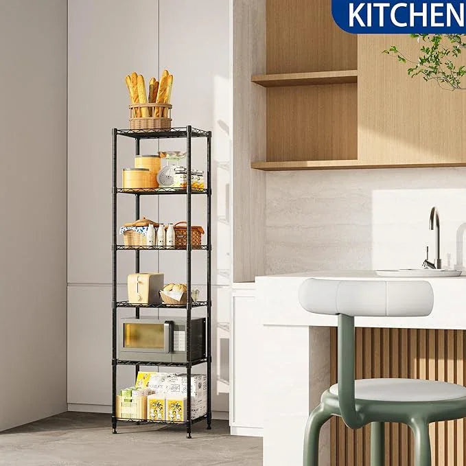 REGILLER 6 Wire Shelving Steel Storage Rack Adjustable Unit Shelves for Laundry Bathroom Kitchen Pantry Closet(Black,11.7" D x 16.8" W x 63" H) - ModernBath