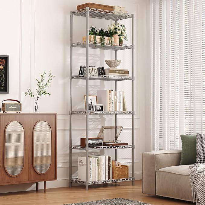 HOMEFORT 6-Tier Wire Shelving, 6 Shelves Unit Metal Storage Rack, Closet Shelves for Kitchen, Pantry, Closet, Bathroom, 14" D x 21" W x 75.6" H (Grey) - ModernBath