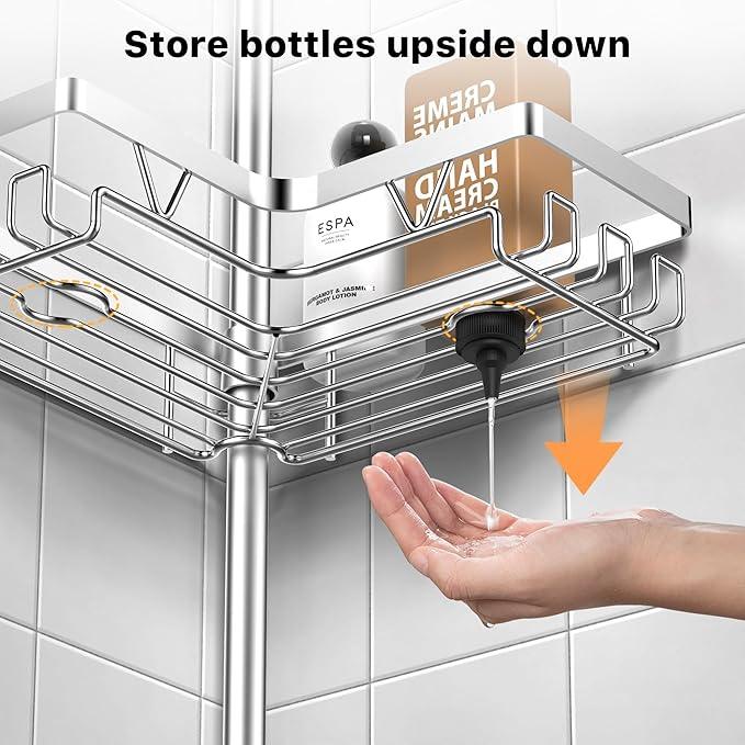 KEGII Bronze Shower Caddy Tension Pole with 2 Towel Bars, Adjustable Corner Bathroom Organizer, Rustproof Bathtub Storage Shelves for Shampoo, 25–114.2 Inch Shower Corner Rack for Renters & Family - ModernBath