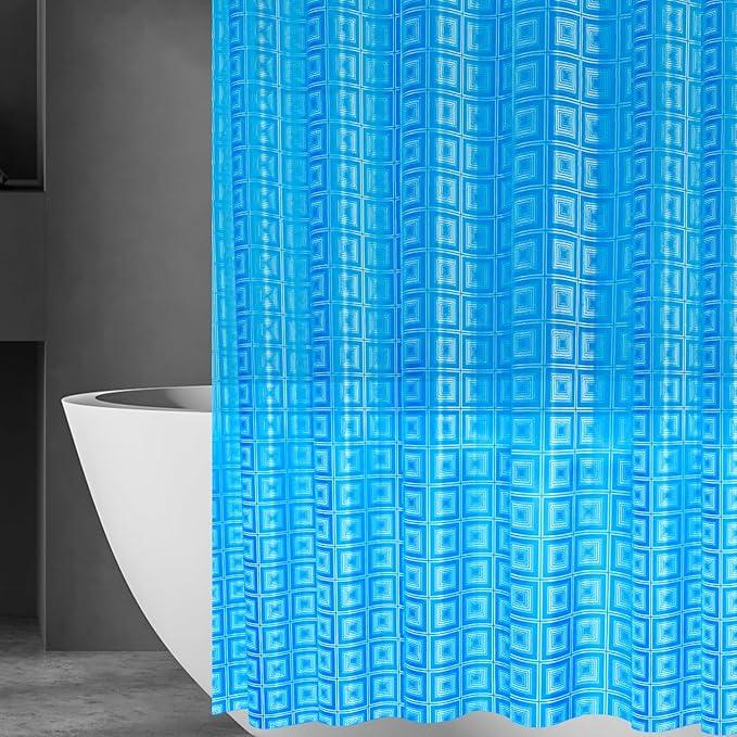 ZEMAHOMEEVA 3D Blue Geometric Plastic Shower Curtain Liner - Premium Light Weight 72" x 72" Blue Bathroom Shower Showroom Curtain Liner with Rustproof Metal Gromments and Weighted Magnet - ModernBath