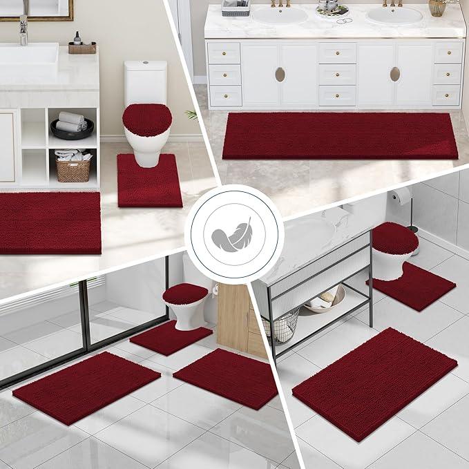 Smiry Luxury Chenille Bathroom Rugs 30x20, Extra Soft and Absorbent Shaggy Bath Mat, Machine Washable, Non-Slip Plush Carpet Runner for Tub, Shower, and Floor, Home Decor Accessories, Red - ModernBath