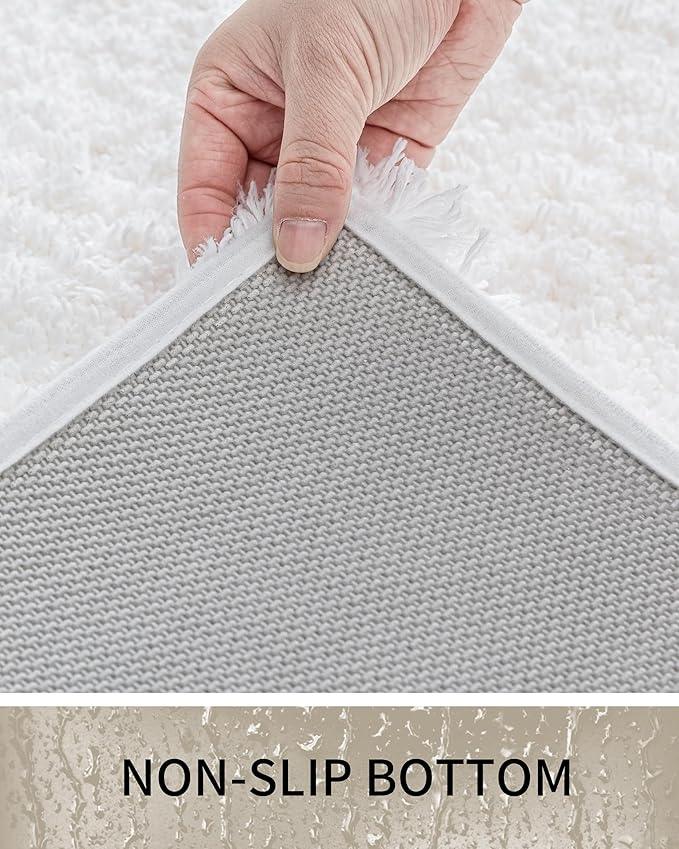 Ruggnovea Bathroom Rugs Non Slip Washable 48x24, Ultra Soft Thick Shaggy Absorbent Bath Mats, High Density Foam Latex Non Slip Backing Bath Rugs, Microfiber Bath Mats for Bathroom Floor&Sink,White - ModernBath