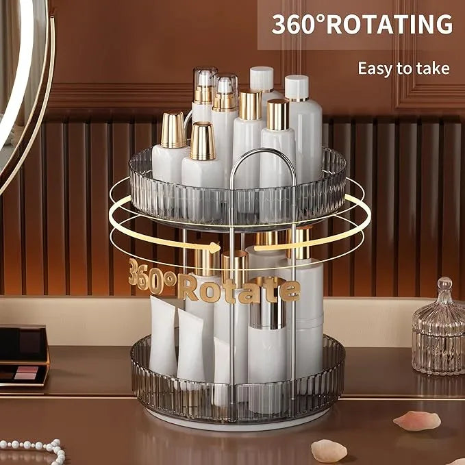 YCIA&DONE 360 Rotating Makeup Organizer and Storage for Vanity Countertop 2 Tiers, High Capacity Cosmetic Skincare Perfume Organizers for Dresser Bathroom Lazy Susan (Smoky Gray) - ModernBath