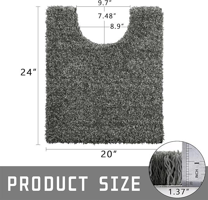 Yimobra Toilet Rugs U Shaped 24x20, Ultra Soft and Water Absorbent Bath Mats, Non Slip Fluffy Luxury Microfiber Contour Bath Rugs for Toilet, Dry Quick, Machine Washable, Light Gray and Black Gray - ModernBath