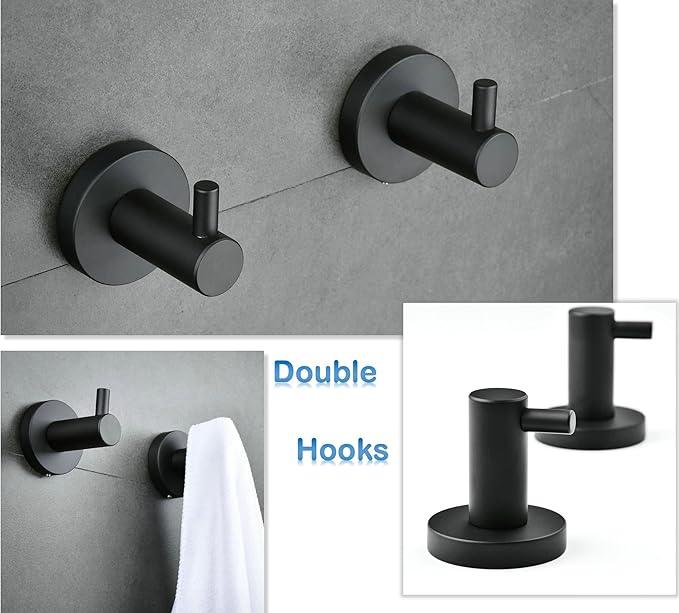SHUNLI 5-Piece Bathroom Hardware Accessories Set Matte Black (Towel Bar Adjustable 16” to 26”, Toilet Paper Holder, Towel Ring, 2 PCS Towel Hook) Wall Mounted, SUS304 Stainless Steel - ModernBath