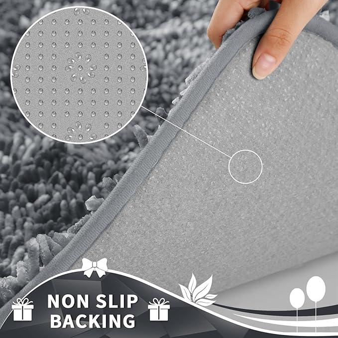 Yimobra Toilet Rugs U Shaped Washable, Extra Thick Soft Absorbent Chenille Contour Bathroom Rugs for Toilet 24x20 Inch, Quick Dry Non Slip Toilet Mat for Bath Floor, Silver - ModernBath