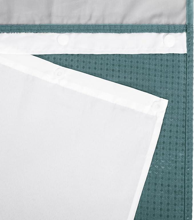 River Dream Heavyweight No Hooks Required Dotted Waffle Weave Shower Curtain with Snap in Liner - 71W x 74H,Hotel Grade,Spa Like Bath Curtain,Teal - ModernBath
