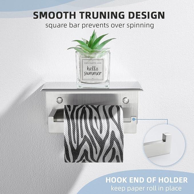Angle Simple Toilet Paper Holder with Shelf, 304 Stainless Steel Toilet Tissue Roll Holder Brushed Nickel Wall Mount - ModernBath