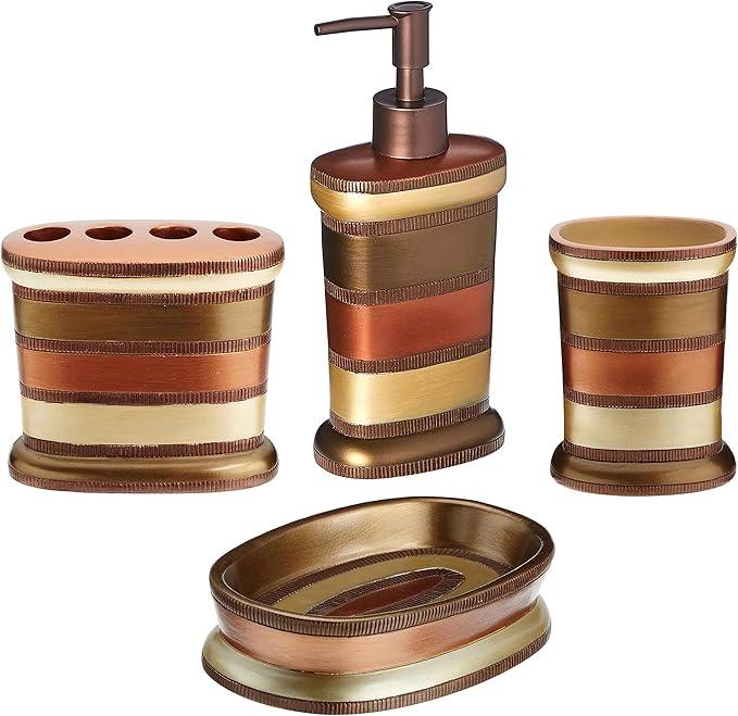 Zahari Home 4pc Contempo Stylish Bathroom Accessories Set Shower Soap Dispenser, Tumbler, Tooth Brush Holder and Soap Holder Luxury Contemporary Decor Unique Design Modern Bathroom Shower Set - ModernBath