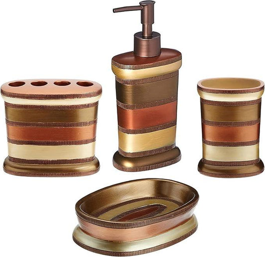 Zahari Home 4pc Contempo Stylish Bathroom Accessories Set Shower Soap Dispenser, Tumbler, Tooth Brush Holder and Soap Holder Luxury Contemporary Decor Unique Design Modern Bathroom Shower Set - ModernBath