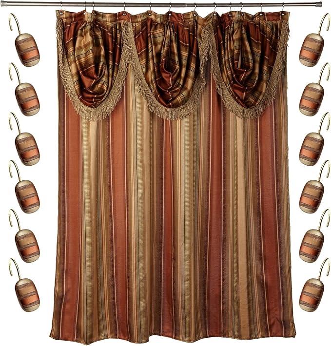 Zahari Home 13pc Contempo Bathroom Shower Curtain Sets Luxury Classic Shower Curtain & 12 Shower Curtain Hooks Contemporary Fabric Shower Curtain Unique Design Stylish Striped Shower Curtain Set - ModernBath