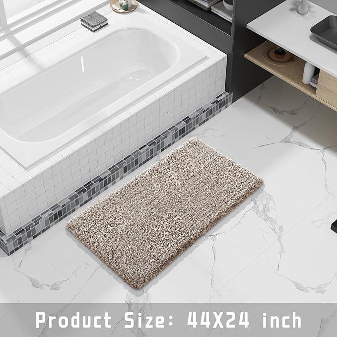 Yimobra Fluffy Plush Bath Rug, Shaggy Soft Comfortable Non Slip, Water Absorbent Microfiber Bath Mat, Dry Quick, Machine Washable Thick Bathroom Floor Rugs for Shower, 44"x 24", Light Brown and White - ModernBath