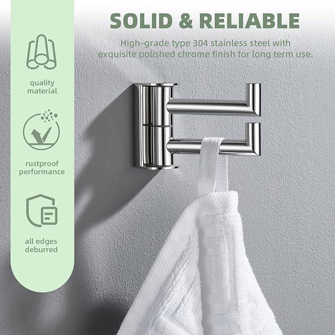 Angle Simple Swivel Robe Hook Polished Chrome, 304 Stainless Steel Bathroom Towel Double Hook for Wall - ModernBath